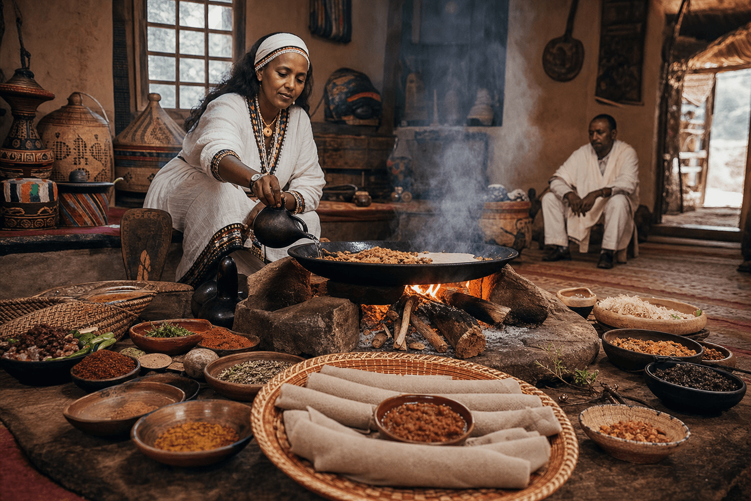 Traditional Ethiopian feast in a Gojo Bet